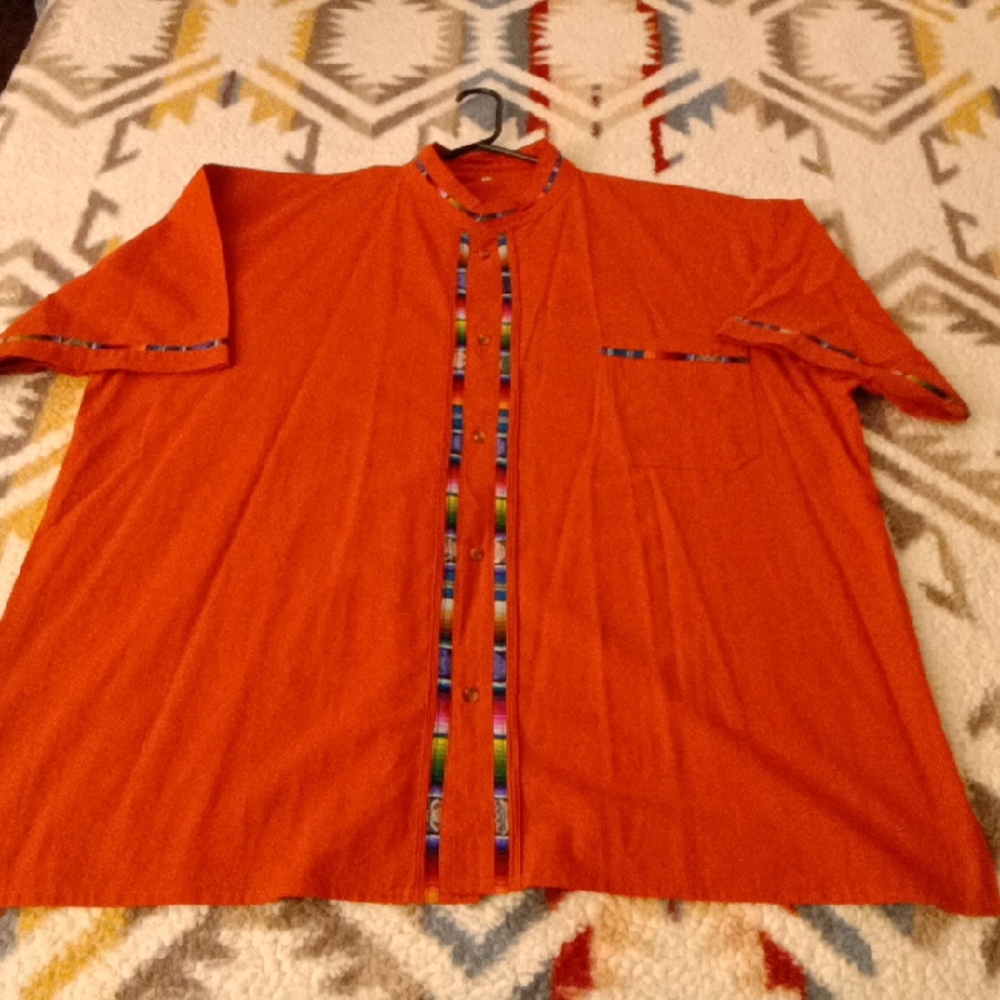 Love Culture Vibrant Orange Shirt Jacket with Multicolor Trim
